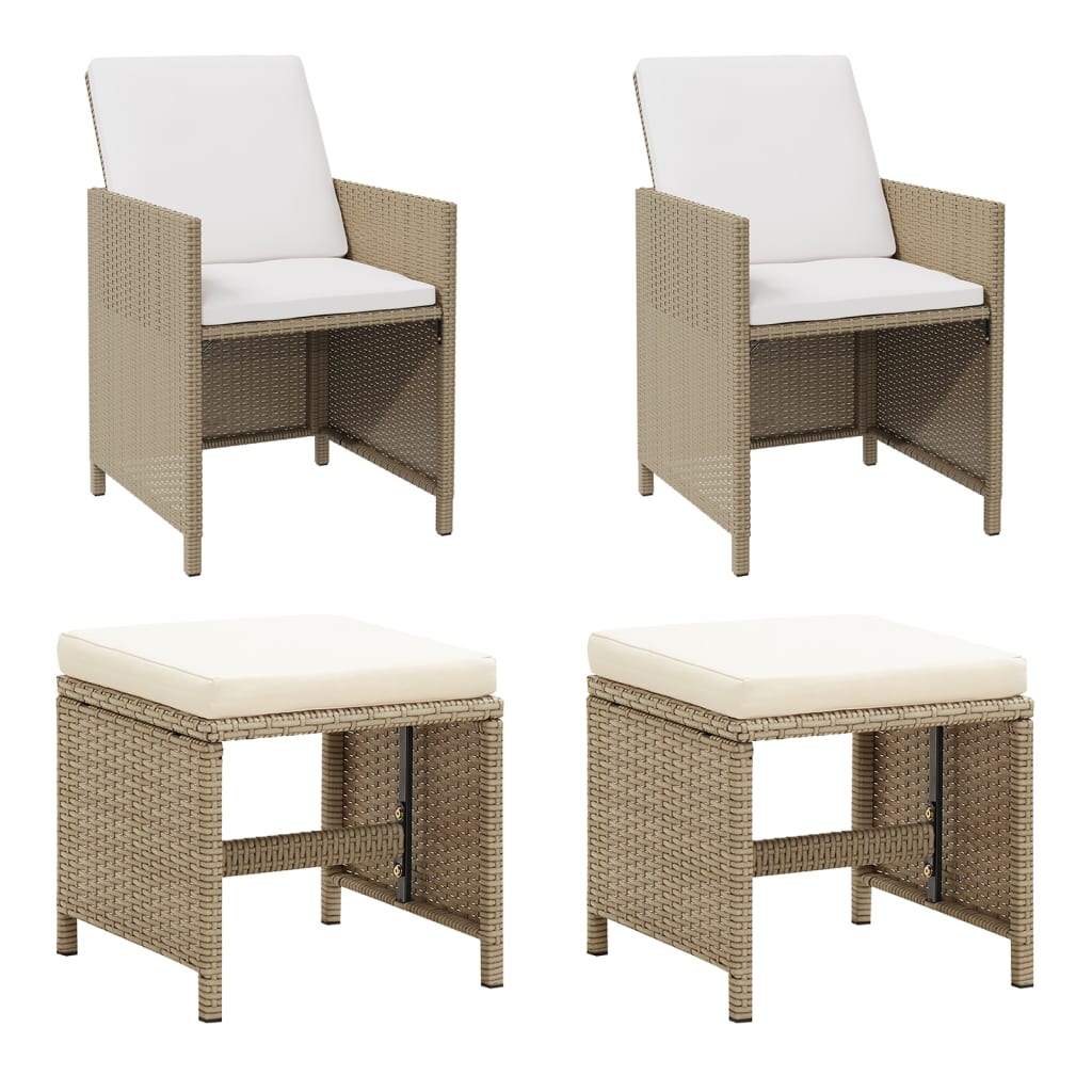 vidaXL Gartenstühle mit Hocker 2 Stk. Poly Rattan Beige