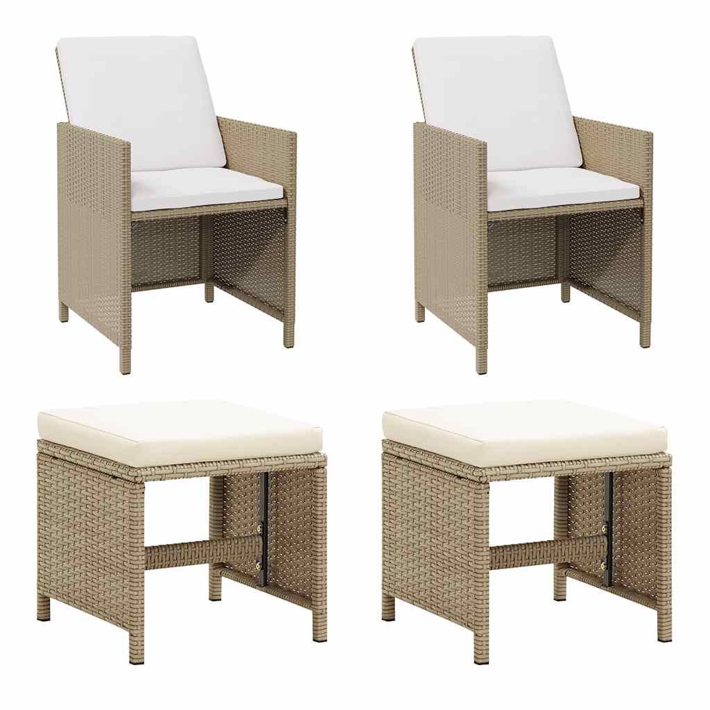 vidaXL Gartenstühle mit Hocker 2 Stk. Poly Rattan Beige