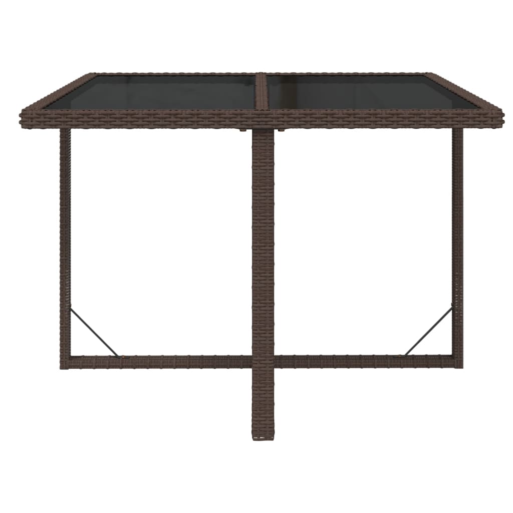 vidaXL barna polyrattan és üveg kerti asztal 109 x 107 x 74 cm