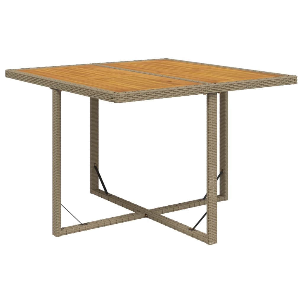 Thumbnail - vidaXL Gartentisch Beige 109x107x74 cm Poly Rattan & Massivholz Akazie
