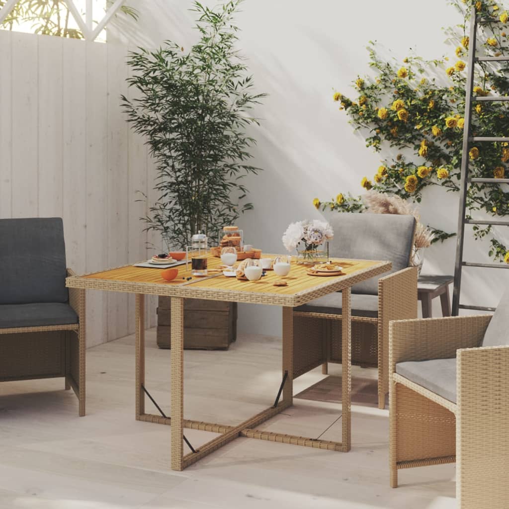 vidaXL Puutarhapöytä beige 109x107x74 cm polyrottinki ja täyspuu