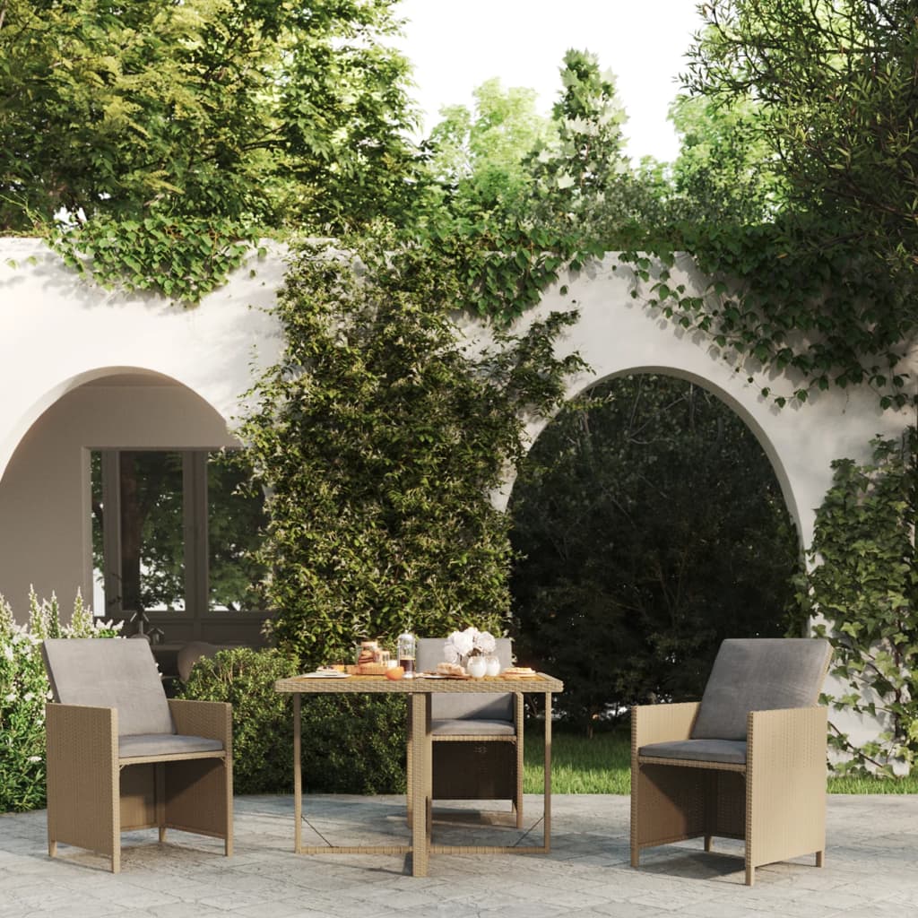 vidaXL Gartentisch Beige 109x107x74 cm Poly Rattan & Massivholz Akazie