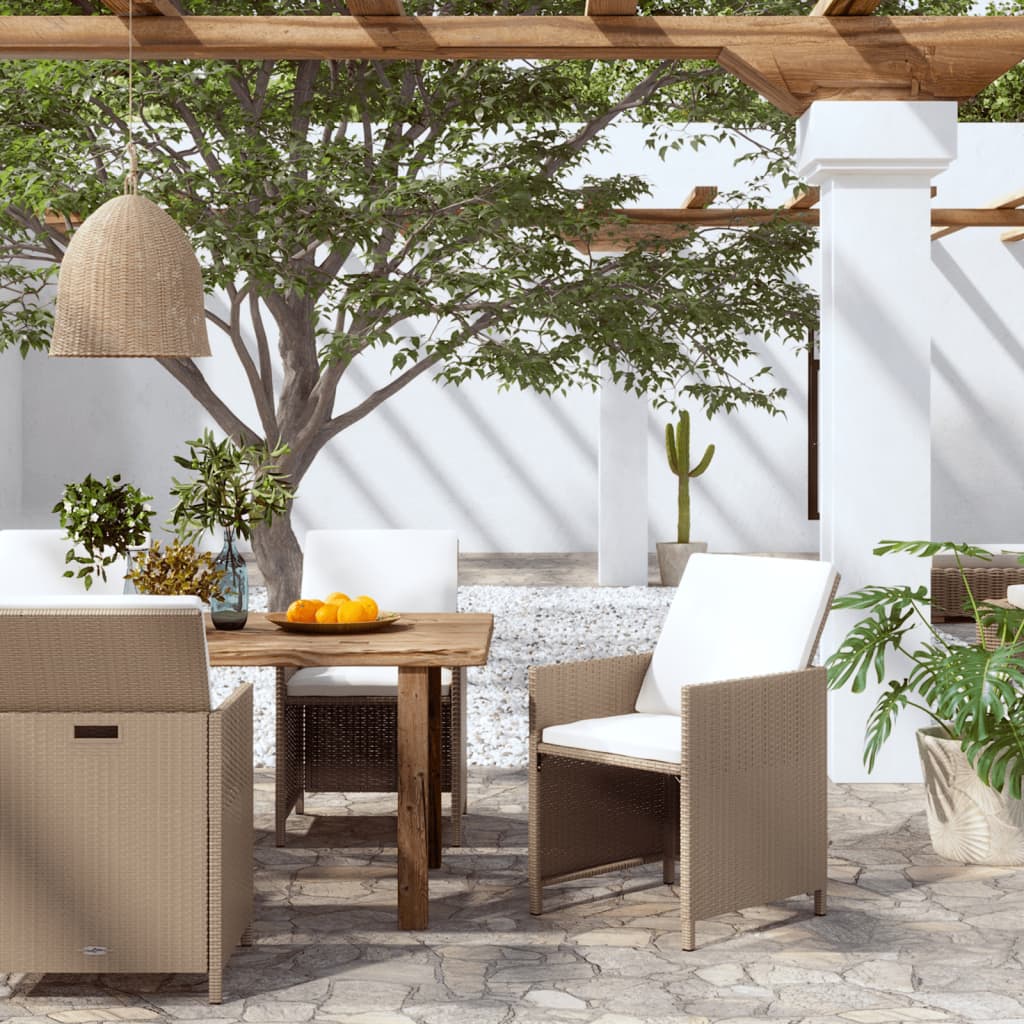 vidaXL Garten-Essstühle mit Kissen 4 Stk. Beige Poly Rattan