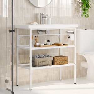 Koupelnový regál pod umyvadlo bílý 79 x 38 x 83 cm železo - obrázek 3