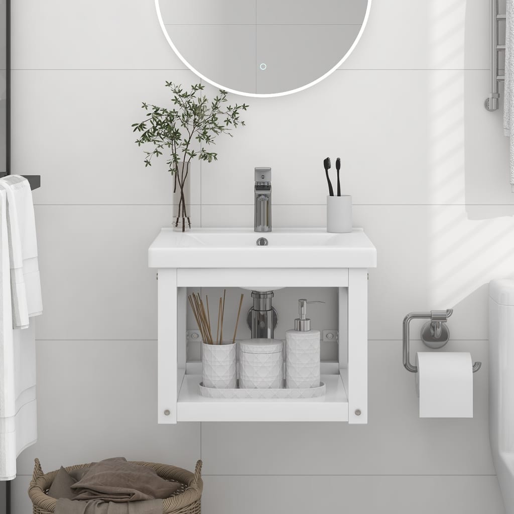 vidaXL Cadru chiuvetă de baie pentru perete, alb, 40x38x31 cm, fier vidaxl.ro