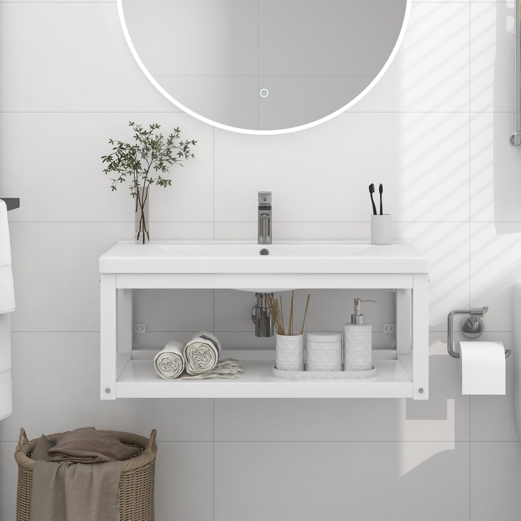 5: vidaXL væghængt badeværelsesmøbel til håndvask 79x38x31 cm jern hvid