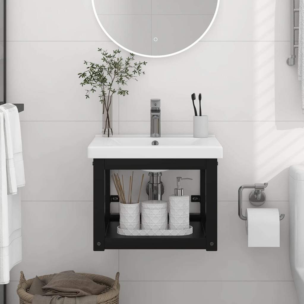 vidaXL Cadre de lavabo de salle de bain mural Noir 40x38x31 cm Fer