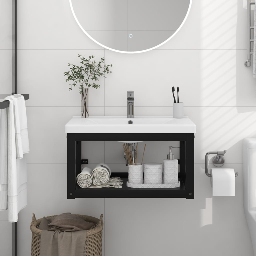 vidaXL Cadru chiuvetă de baie pentru perete, negru, 59x38x31 cm, fier vidaXL