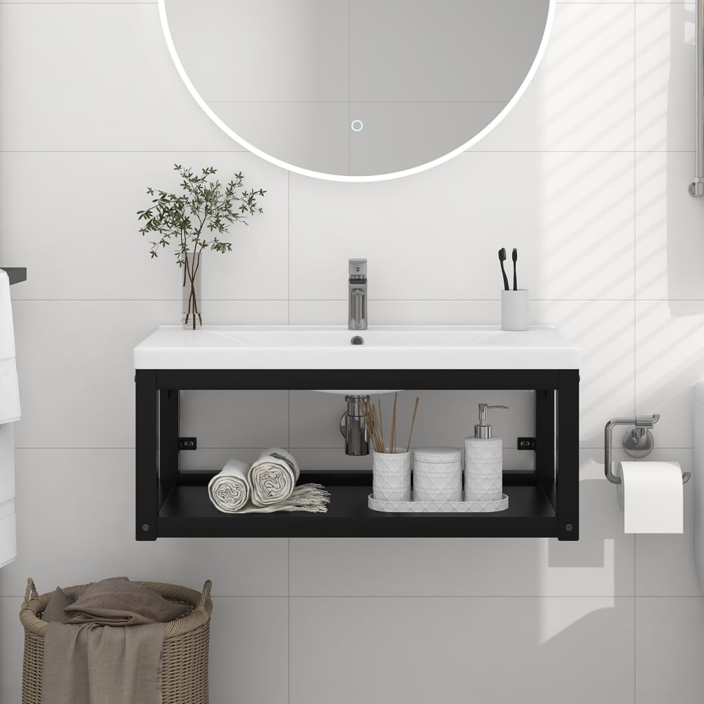 Cadru chiuveta de baie pentru perete negru 40x38x31 cm fier