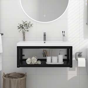 Nástěnný koupelnový regál pod umyvadlo černý 79x38x31 cm železo - obrázek 1