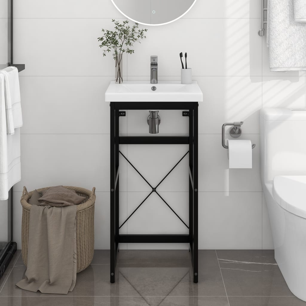 vidaXL Cadre de lavabo de salle de bain Noir 40x38x83 cm Fer