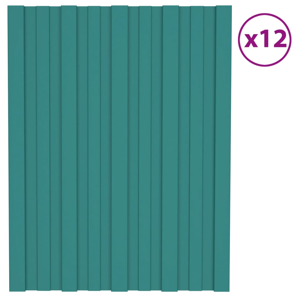 vidaXL Kattopaneeli 12 kpl galvanoitu teräs vihreä 60×45 cm