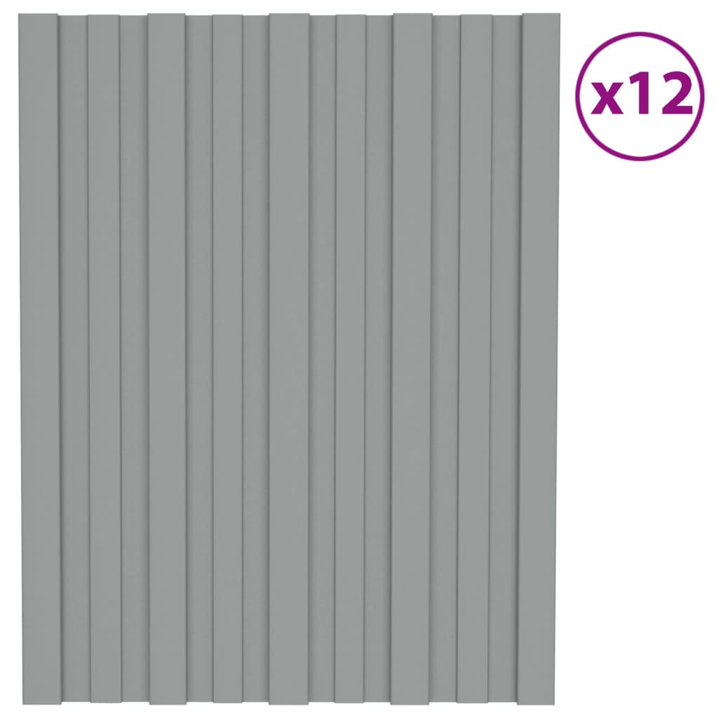 vidaXL Painel de telhado 12 pcs 60x45 cm aço galvanizado cinzento
