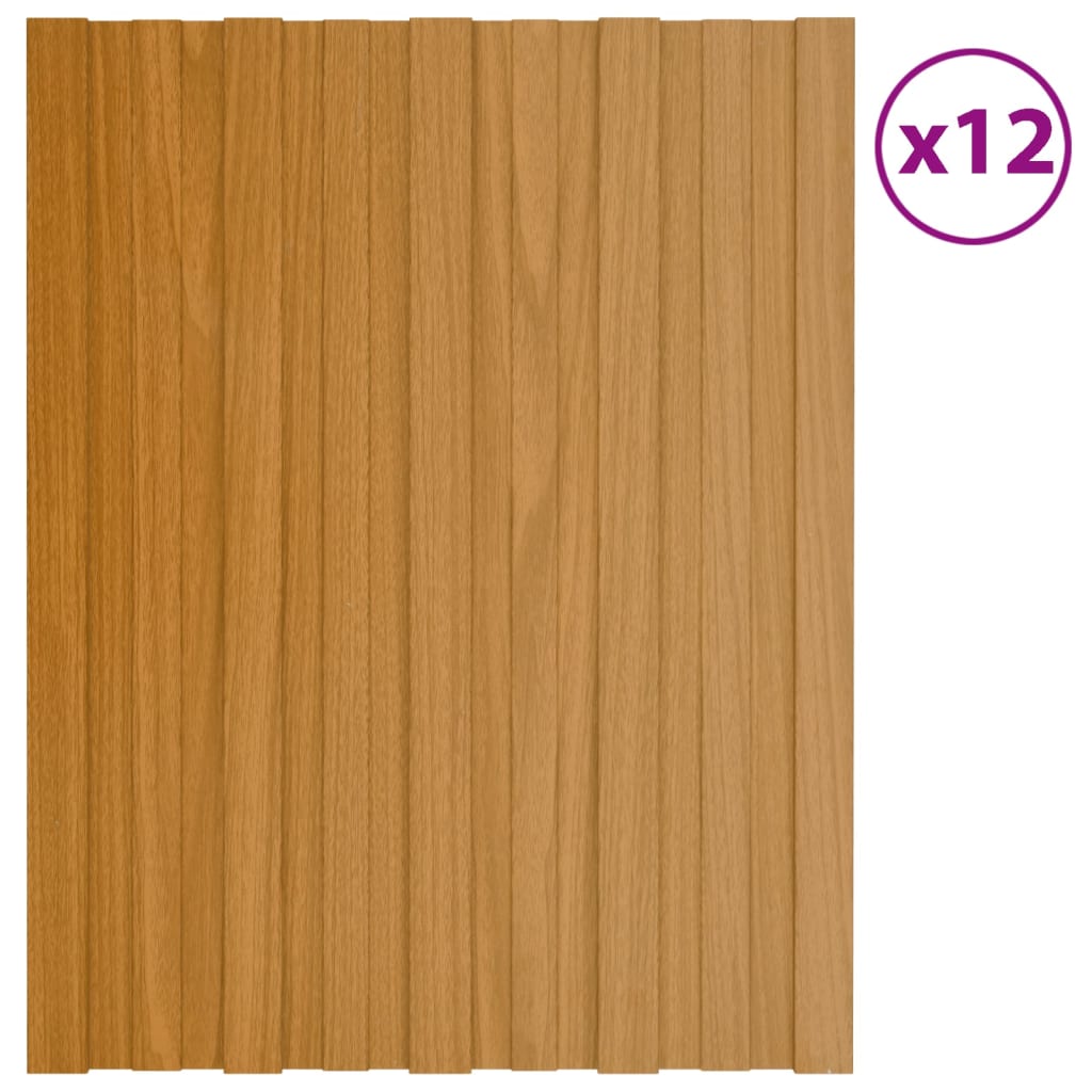 vidaXL Painel de telhado 12 pcs 60x45 cm aço galvanizado madeira-clara