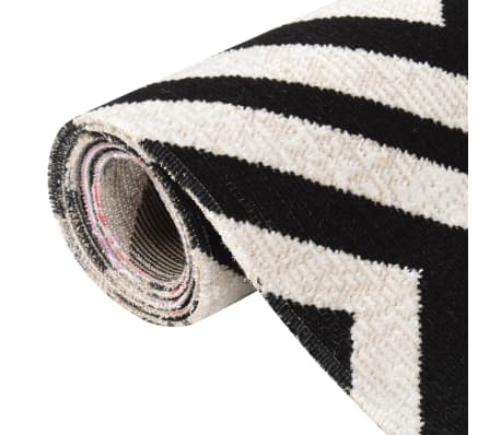vidaXL Външен килим, плоскотъкан, 80x150 см, черно и бежово