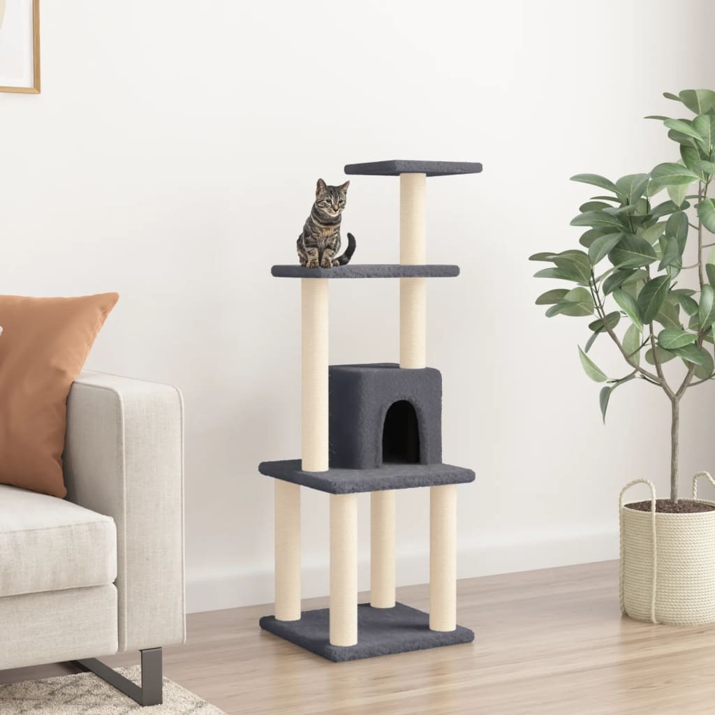 vidaXL Ansamblu pisici cu stâlpi din funie de sisal, gri închis 105 cm 105