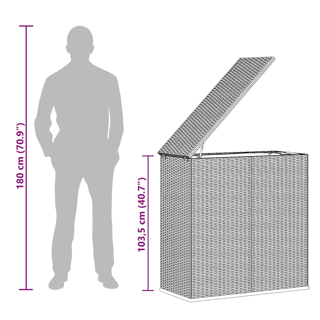 vidaXL Vrtna škatla za blazine PE ratan 100x49x103,5 cm črna - slika 10