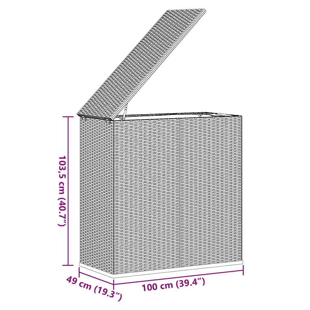 Utendørs putekasse PE-rotting 100x49x103,5 cm grå - Bilde 8