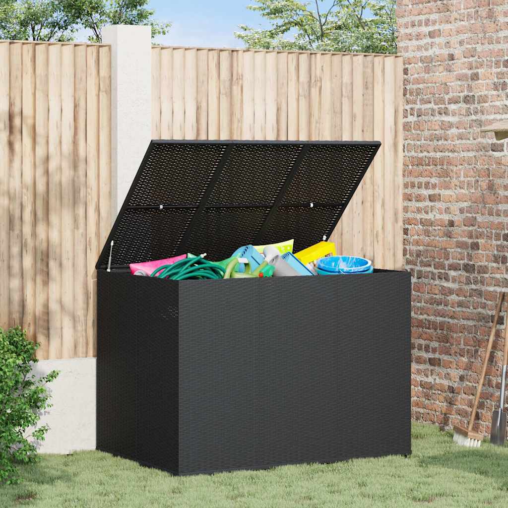 vidaXL Vrtna škatla za blazine PE ratan 145x100x103 cm črna