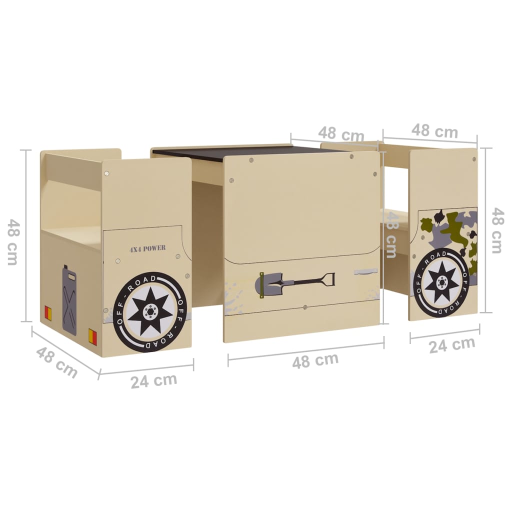 Set Tavolo E Sedia Per Bambini 3 Pz Auto Fuoristrada In MDF VidaXL 19 width=274