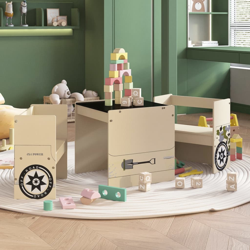 3-tlg. Kindertisch und Stuhl Set Geländewagen-Design MDF