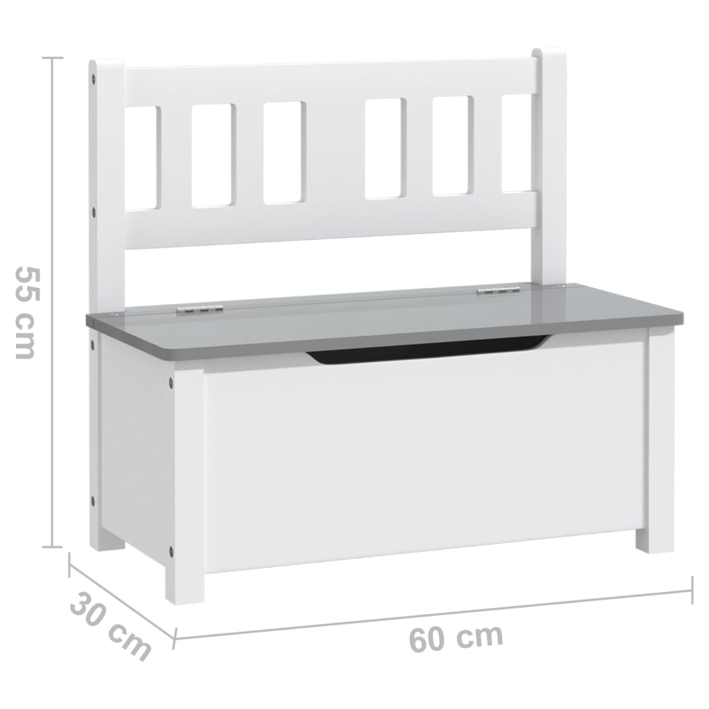 Fehér-szürke MDF gyermek tárolópad 60 x 30 x 55 cm 