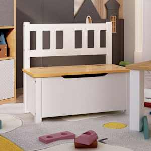 Otroška klop za shranjevanje bela in bež 60x33x55 cm MDF