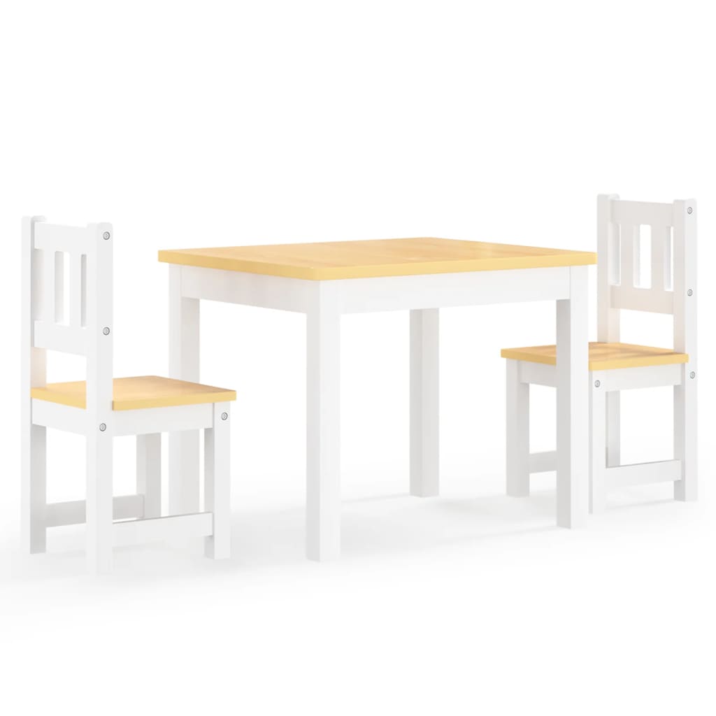 Set masă&scaune pentru copii, 3 piese, alb și bej, MDF