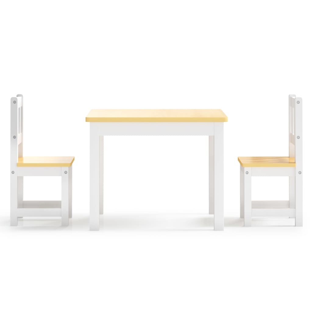 vidaXL 3-delige Kindertafel- en stoelenset MDF wit en beige