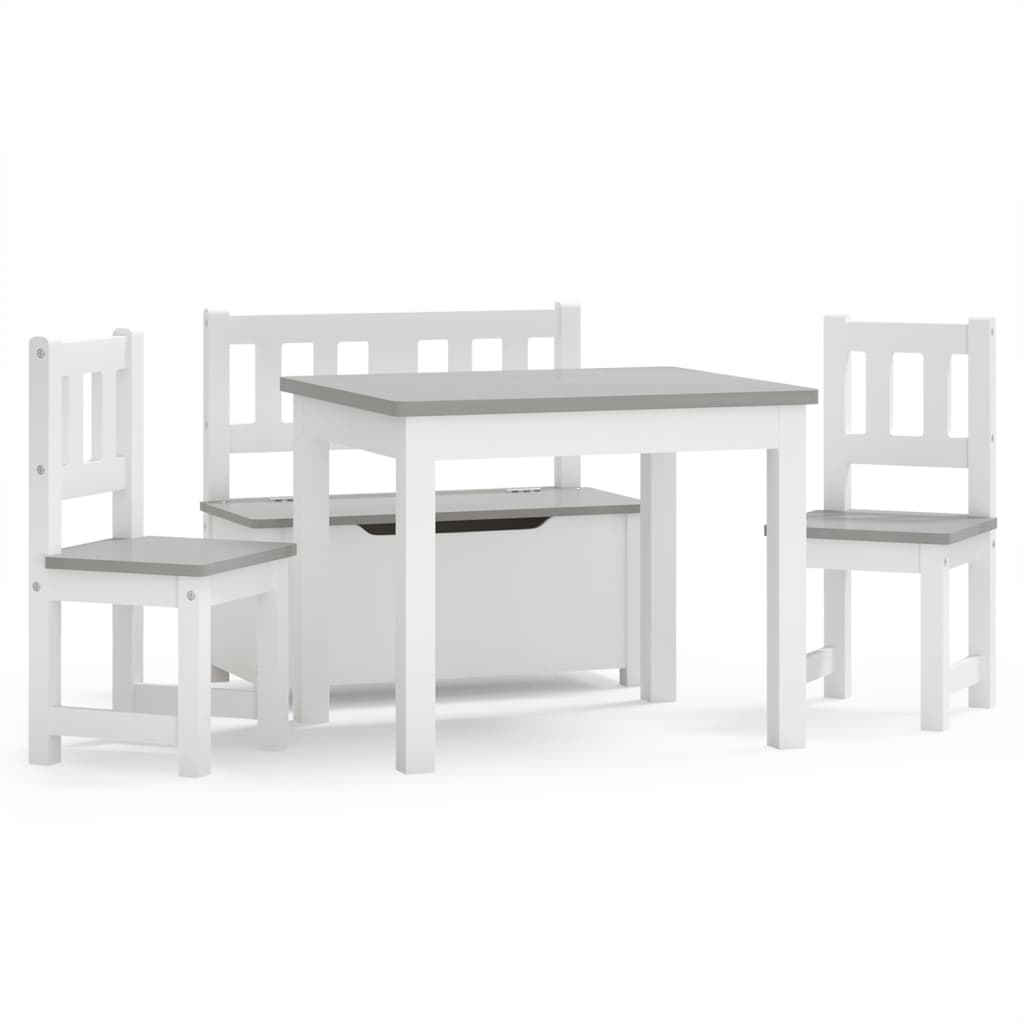 Set masă&scaune pentru copii, 4 piese, alb și gri, MDF