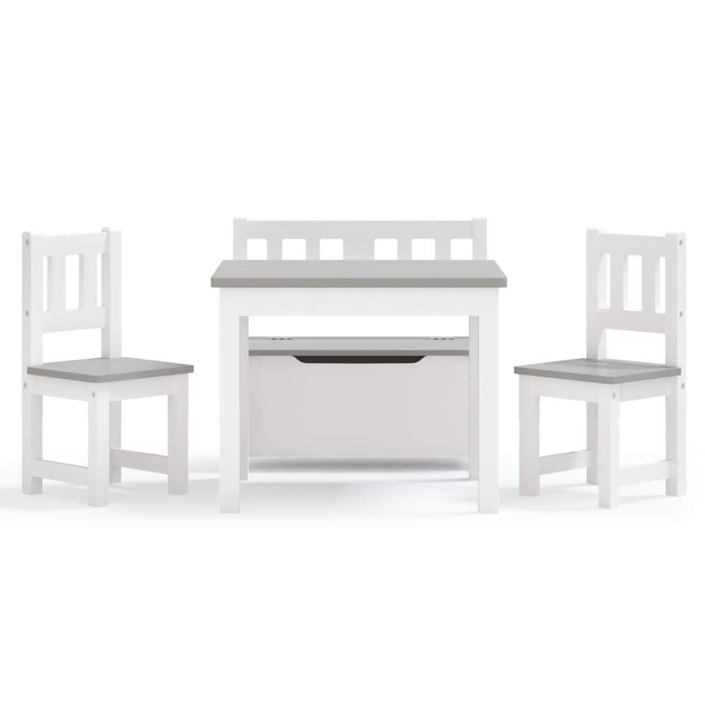 vidaXL 4-delige Kindertafel- en stoelenset MDF wit en grijs