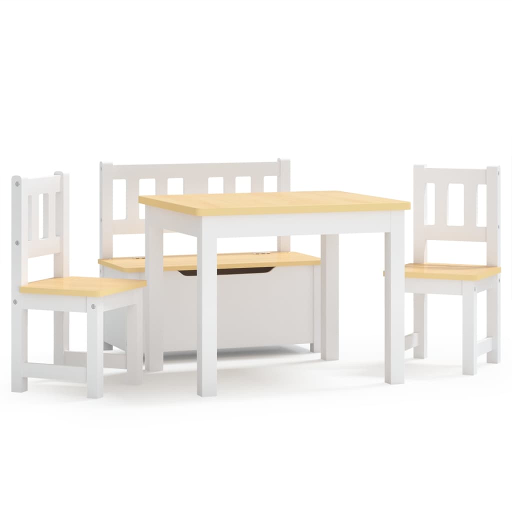 Set masă&scaune pentru copii, 4 piese, alb și bej, MDF