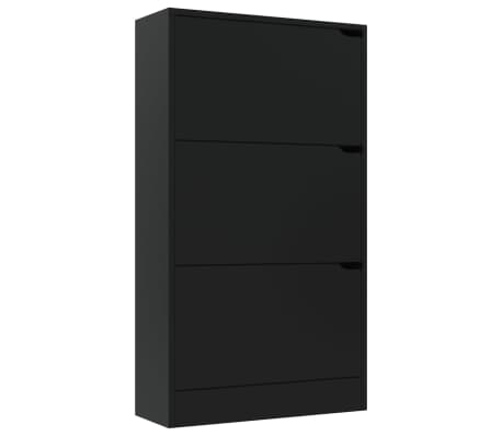 vidaXL Shoe Cabinet with 3 Doors Black 59x24x105 cm Engineered Wood