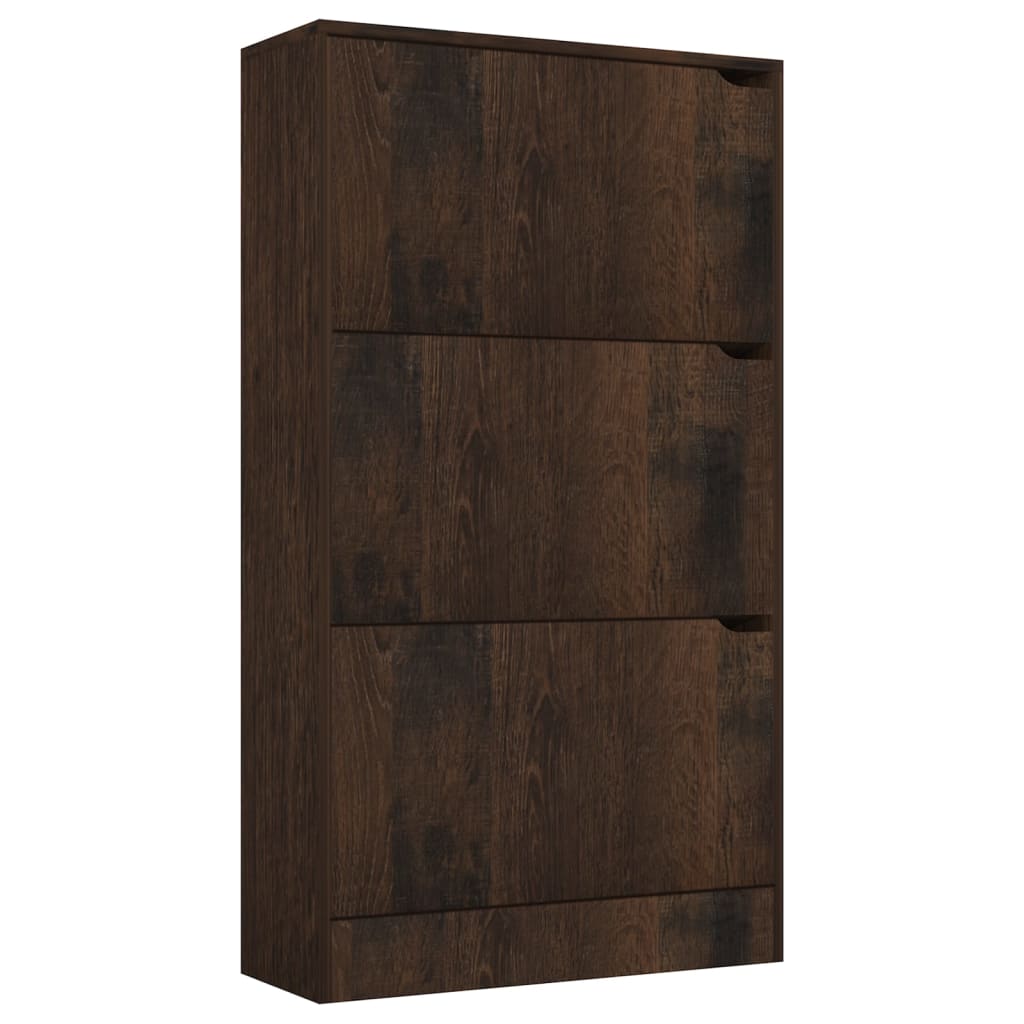 vidaXL Shoe Cabinet with 3 Doors Smoked Oak 59x24x105 cm Engineered Wood