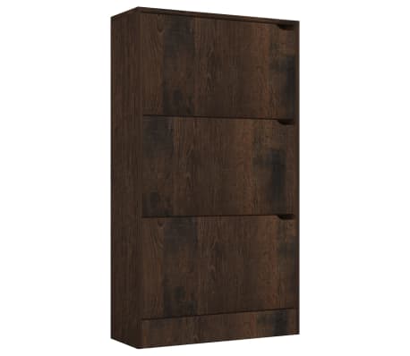 vidaXL Shoe Cabinet with 3 Doors Smoked Oak 59x24x105 cm Engineered Wood