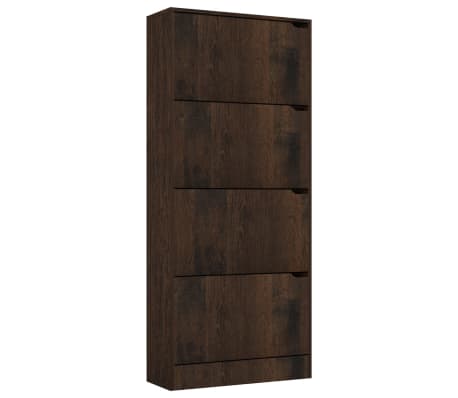 vidaXL Shoe Cabinet with 4 Doors Smoked Oak 59x24x136 cm Engineered Wood