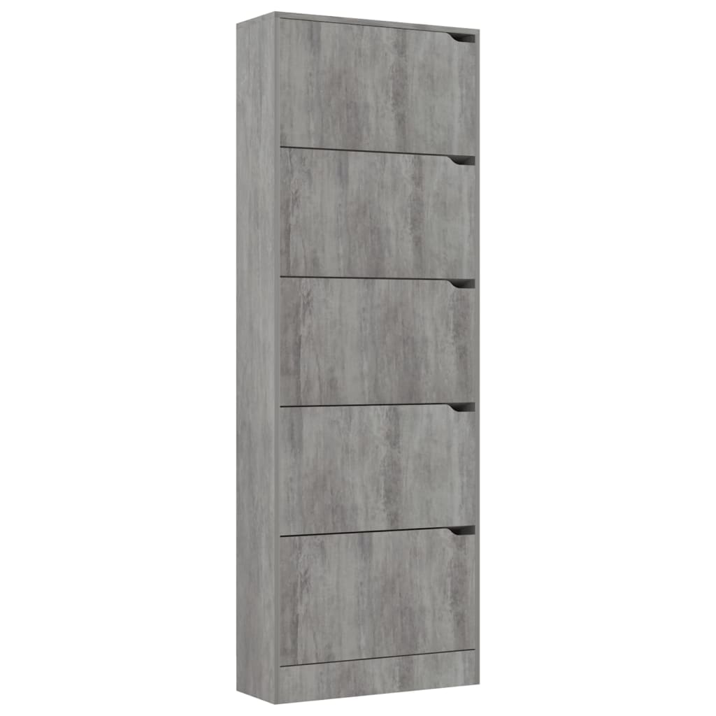 vidaXL Shoe Cabinet with 5 Doors Concrete 59x24x167cm Engineered Wood