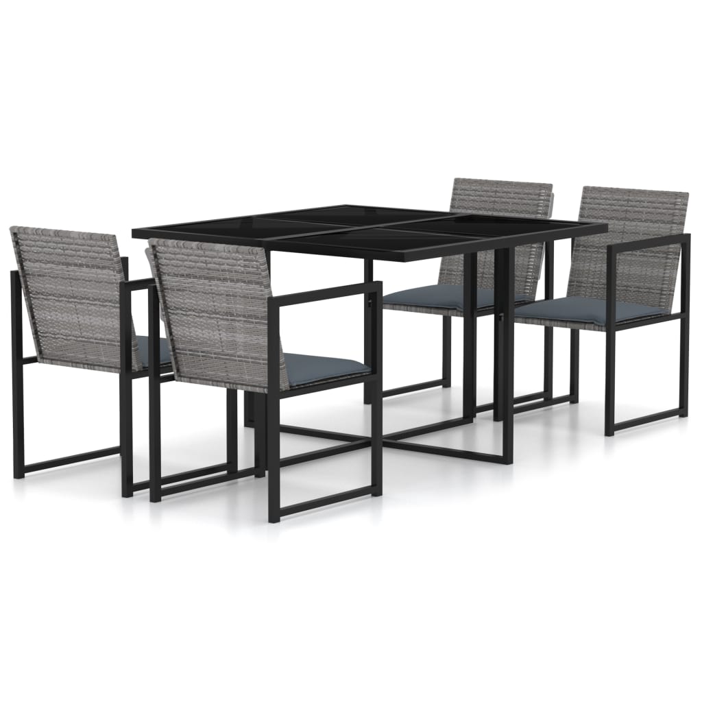 vidaXL Set mobilier de exterior cu perne, 5 piese, gri, poliratan