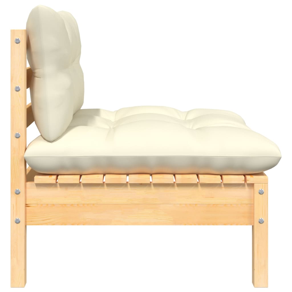 Thumbnail - vidaXL Garten-Mittelsofa mit Kissen in Creme Massivholz Kiefer