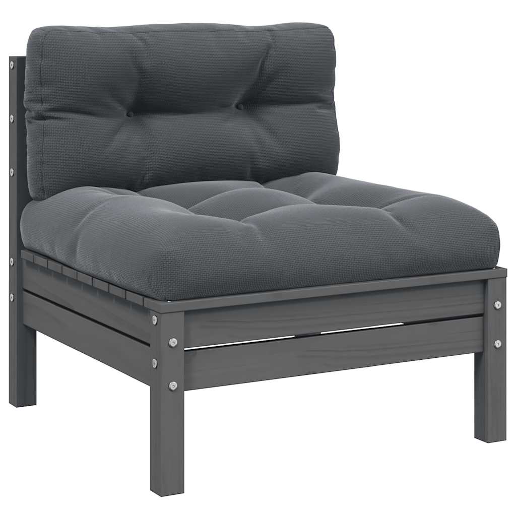 vidaXL Ogrodowa sofa rodkowa z antracytowymi poduszkami, szare drewno