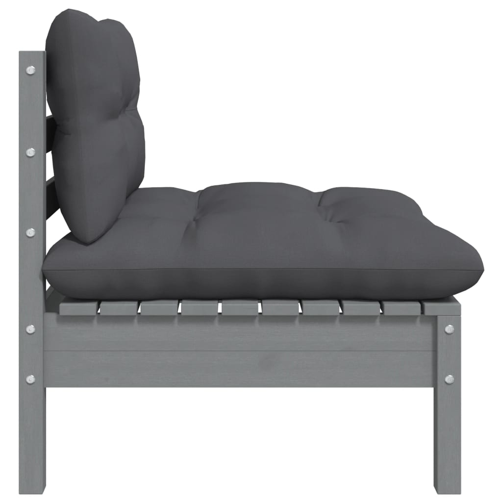 Thumbnail - vidaXL Garten-Mittelsofa mit Anthrazit Kissen Grau Massivholz Kiefer
