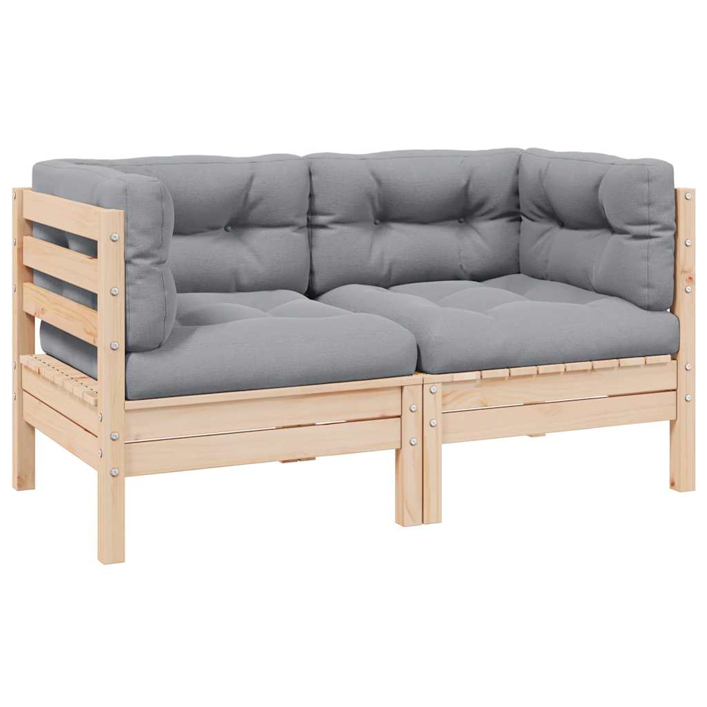 vidaXL 2-osobowa sofa ogrodowa z szarymi poduszkami, drewno sosnowe