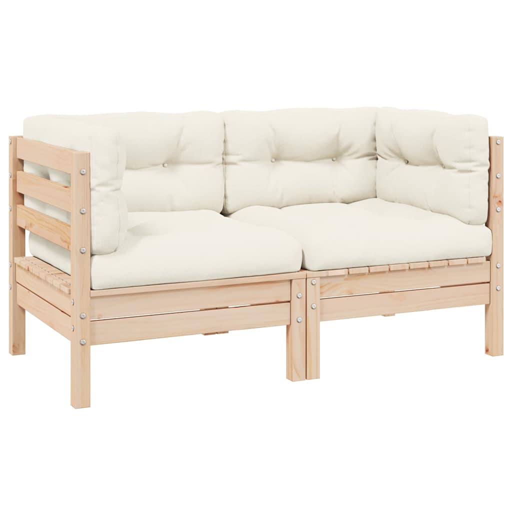 vidaXL 2-osobowa sofa ogrodowa z kremowymi poduszkami, drewno sosnowe