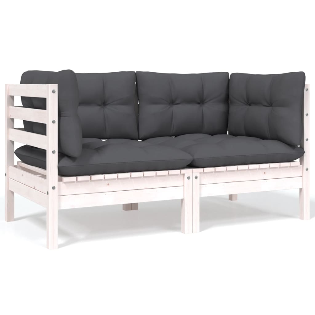 vidaXL 2-osobowa sofa ogrodowa z poduszkami, biae drewno sosnowe