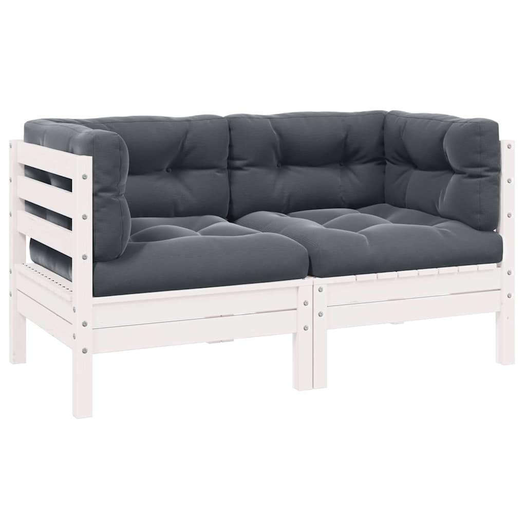 vidaXL 2-osobowa sofa ogrodowa z poduszkami, biae drewno sosnowe