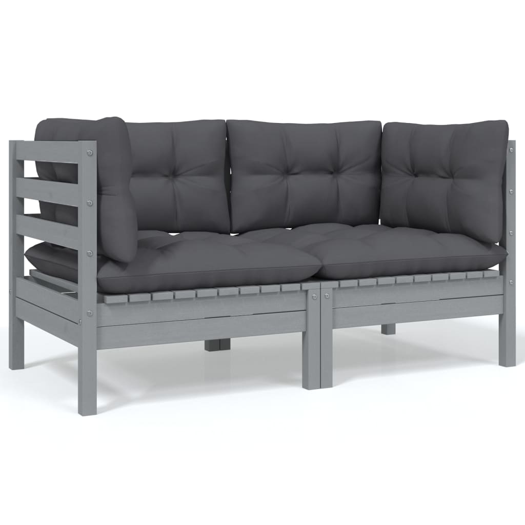 vidaXL 2-osobowa sofa ogrodowa z szarymi poduszkami, drewno sosnowe