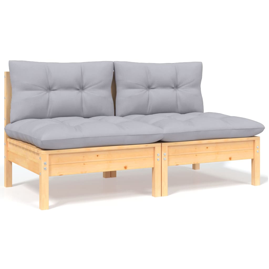 vidaXL 2-osobowa sofa ogrodowa z szarymi poduszkami, drewno sosnowe
