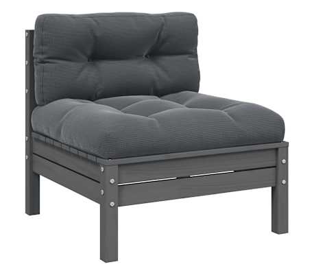 vidaXL Vrtni kavč dvosed z blazinami siva trdna borovina