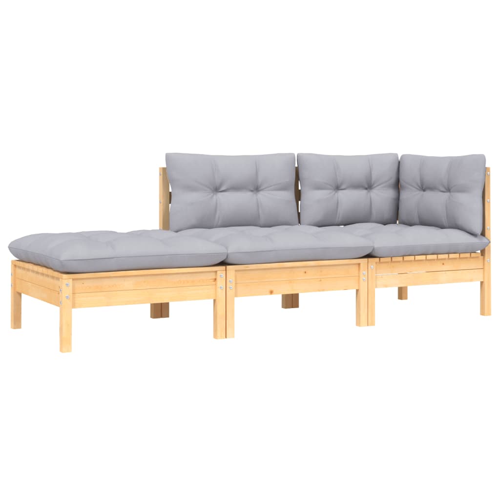 

vidaXL 3-delige Loungeset met grijze kussens massief grenenhout