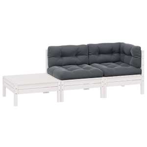 Vrtna sedežna garnitura 3-delna z blazinami bela trdna borovina